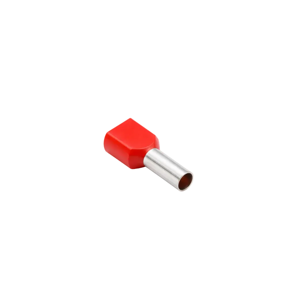 2 x 1.0mm² red twin bootlace ferrules pack of 100 for electrical cable termination.