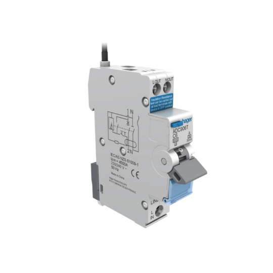 Hager Miniature Circuit Breaker & Residual Current Device MCB/RCD RCBO C Curve 1 Pole 6kA 30mA- Amperage Options