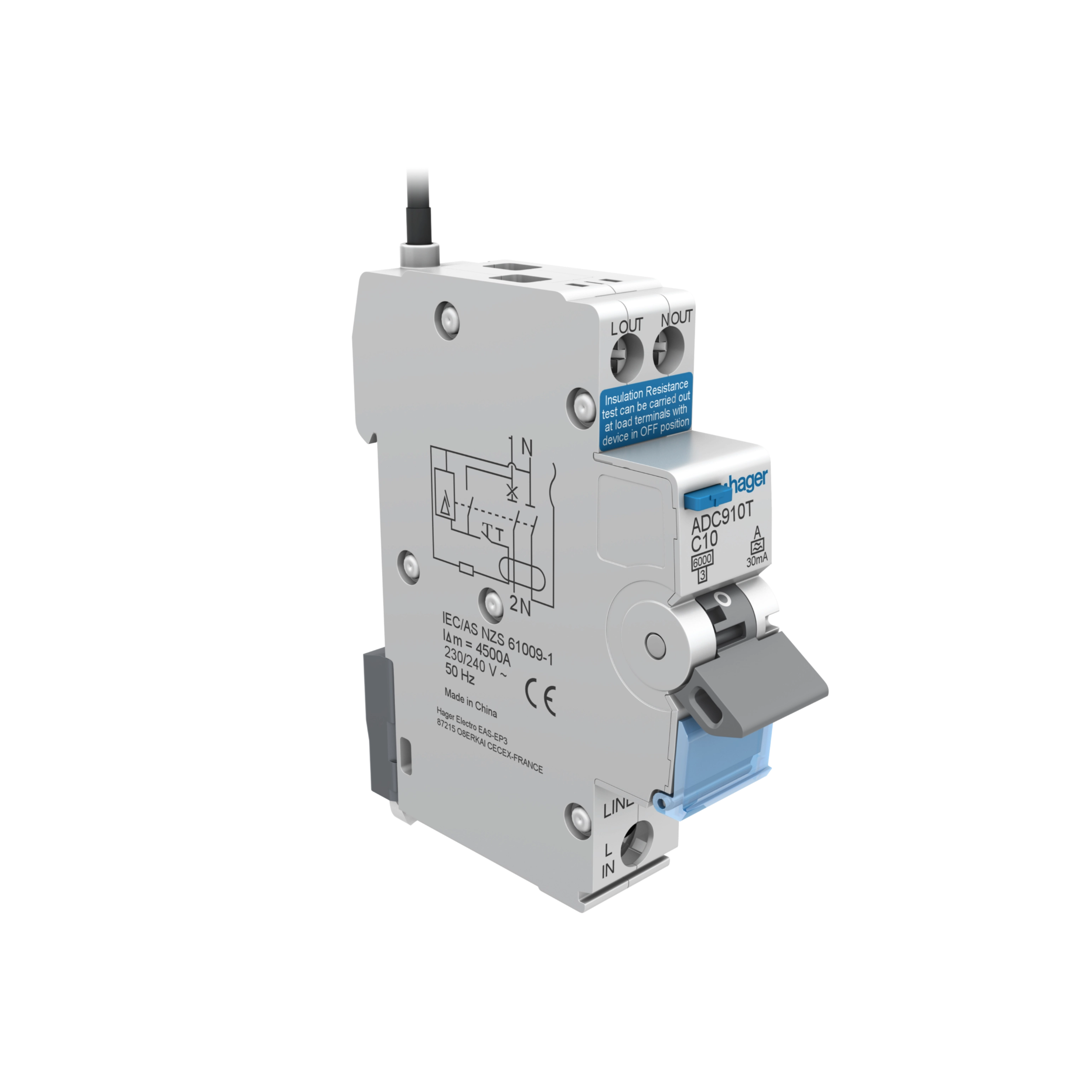 Hager 10 Amp Miniature Circuit Breaker & Residual Current Device MCB/RCD RCBO C Curve 1 Pole 6kA 30mA
