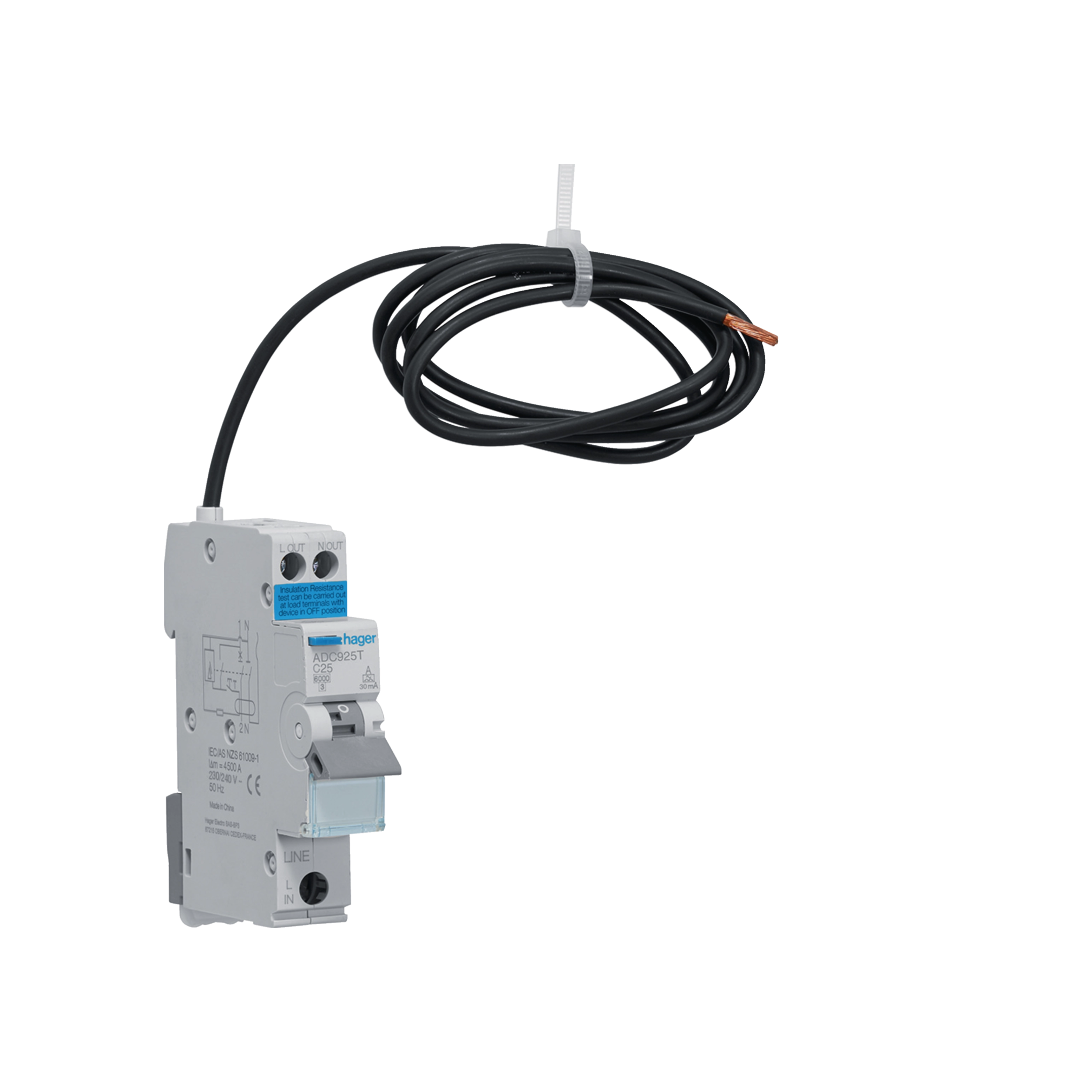 Hager 25 Amp Miniature Circuit Breaker & Residual Current Device MCB/RCD RCBO C Curve 1 Pole 6kA 30mA