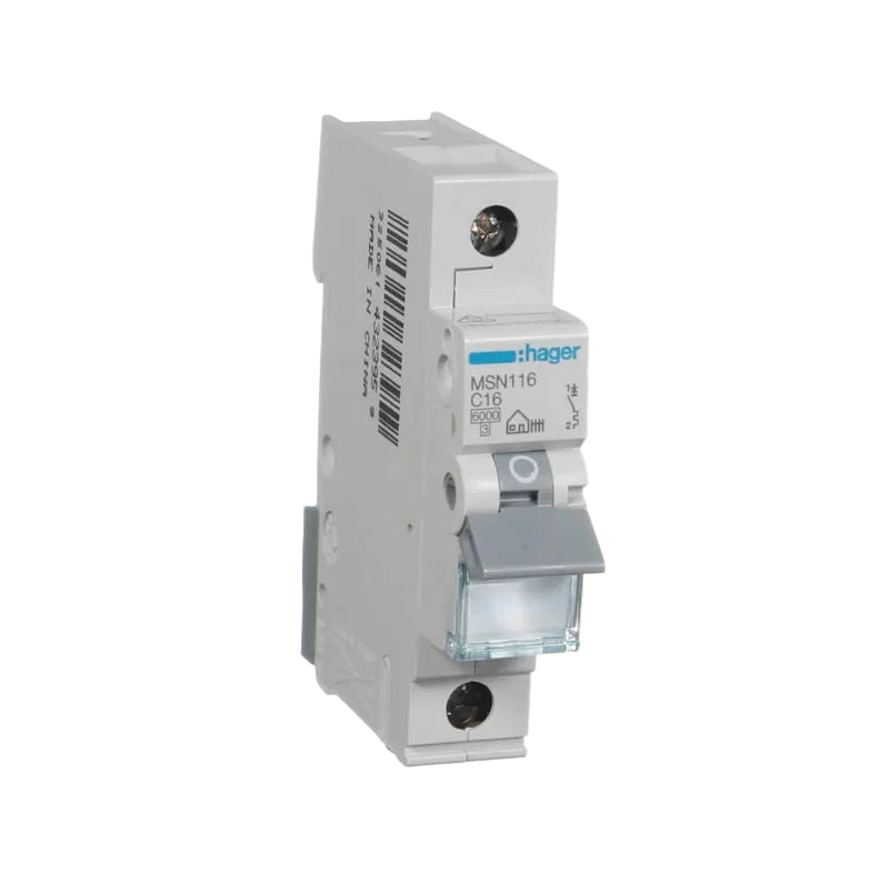 Hager Miniature Circuit Breaker MCB C Curve 1 Pole 6kA- Amperage Options