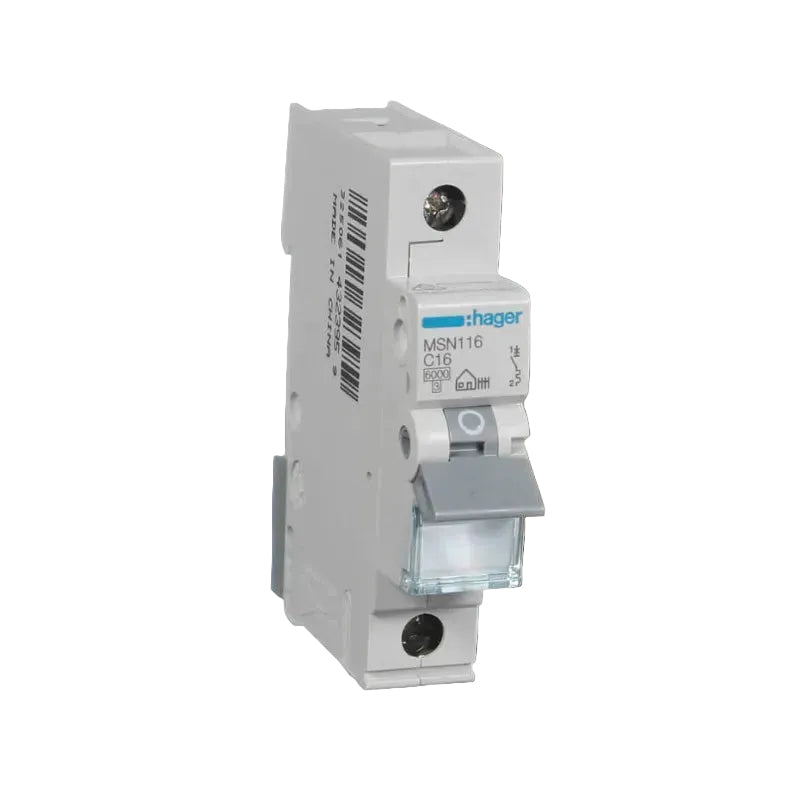 Hager Miniature Circuit Breaker MCB C Curve 1 Pole 6kA- Amperage Options
