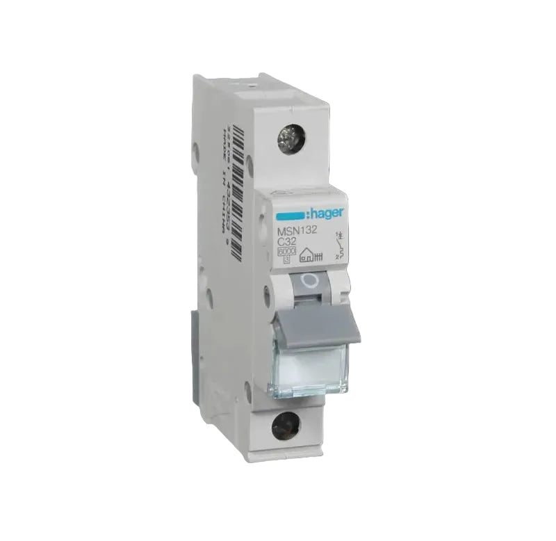 Hager Miniature Circuit Breaker MCB C Curve 1 Pole 6kA- Amperage Options