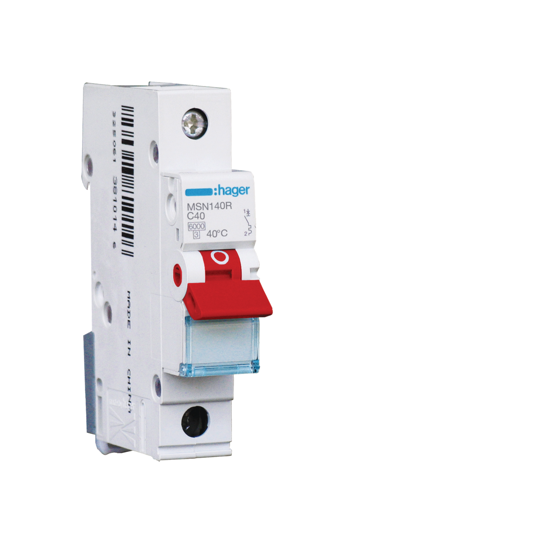 Hager 40 Amp Miniature Circuit Breaker With Red Toggle MCB C Curve 1 Pole 6kA