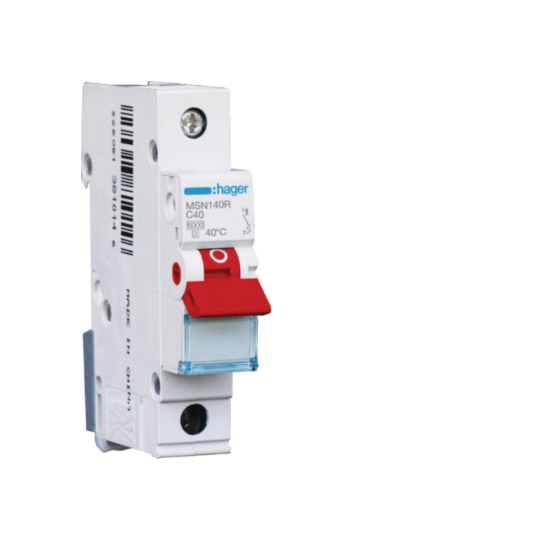 Hager Miniature Circuit Breaker With Red Toggle MCB C Curve 1 Pole 6kA- Amperage Options