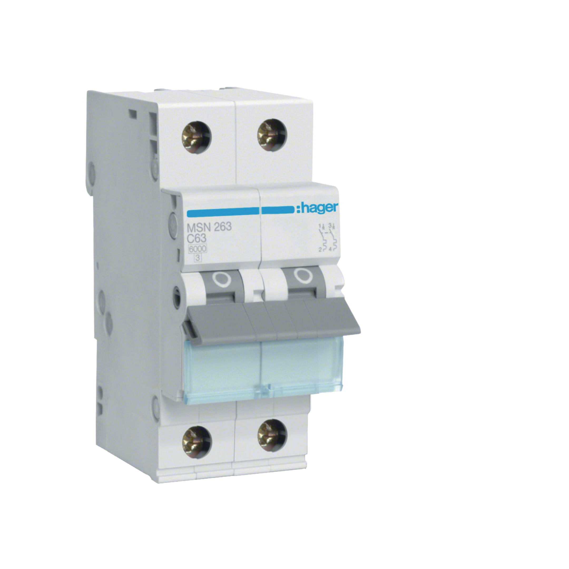 Hager 63 Amp Miniature Circuit Breaker MCB C Curve 2 Pole 6kA