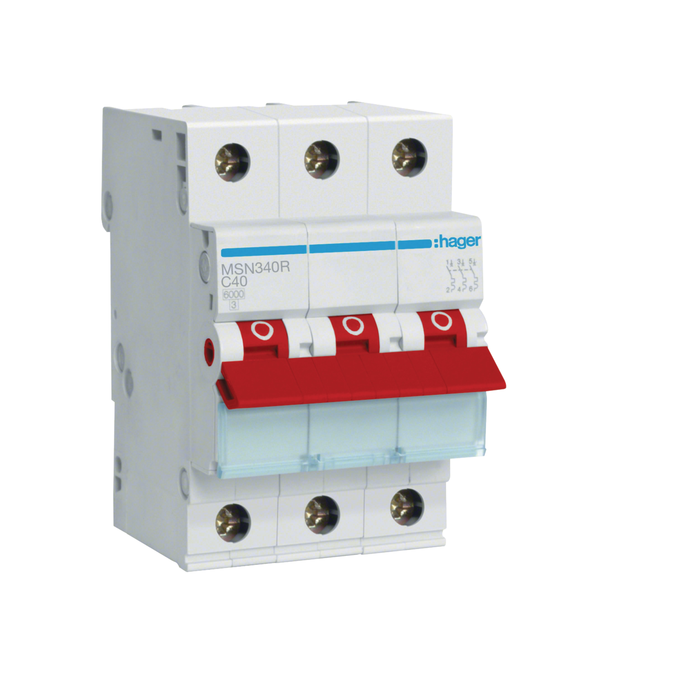 Hager 40 Amp Miniature Circuit Breaker With Red Toggle MCB C Curve 3 Pole 6kA