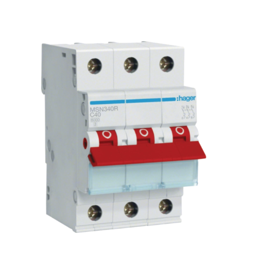 Hager Miniature Circuit Breaker With Red Toggle MCB C Curve 3 Pole 6kA- Amperage Options