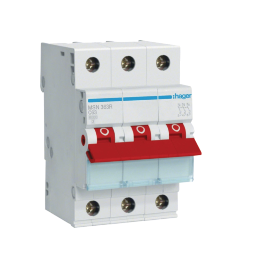 Hager Miniature Circuit Breaker With Red Toggle MCB C Curve 3 Pole 6kA- Amperage Options