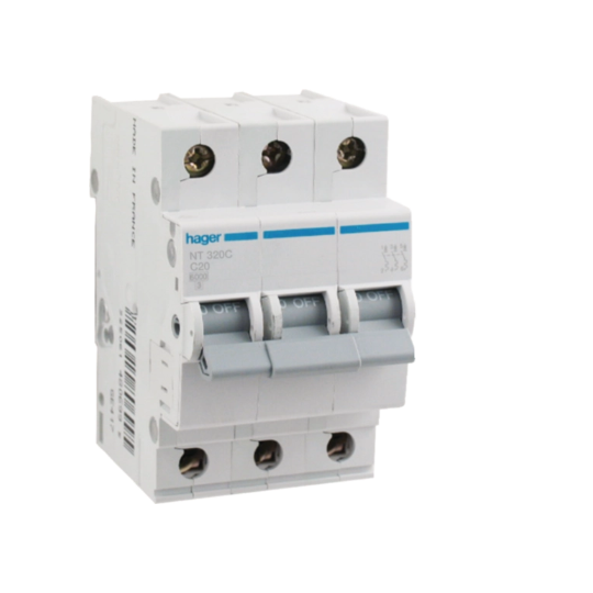 Hager Miniature Circuit Breaker MCB C Curve 3 Pole 10kA- Amperage Options