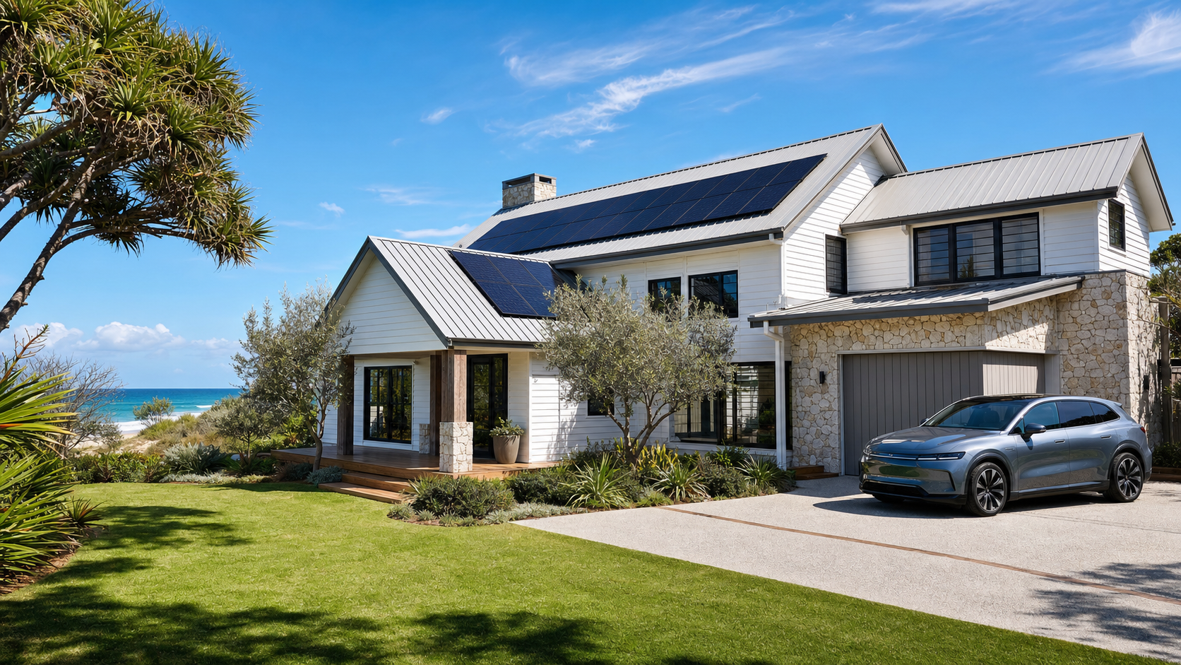 Maxeon Performance 7 460W solar panel installed on a luxury Hamptons style home