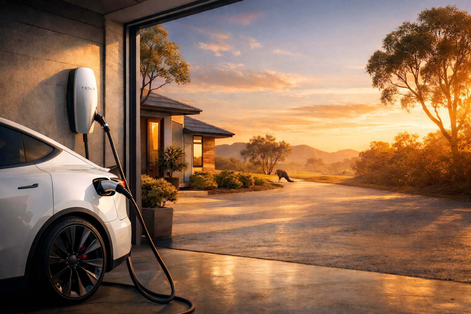 Tesla Model Y Performance charging at home with Tesla Wall Connector in Australian garage